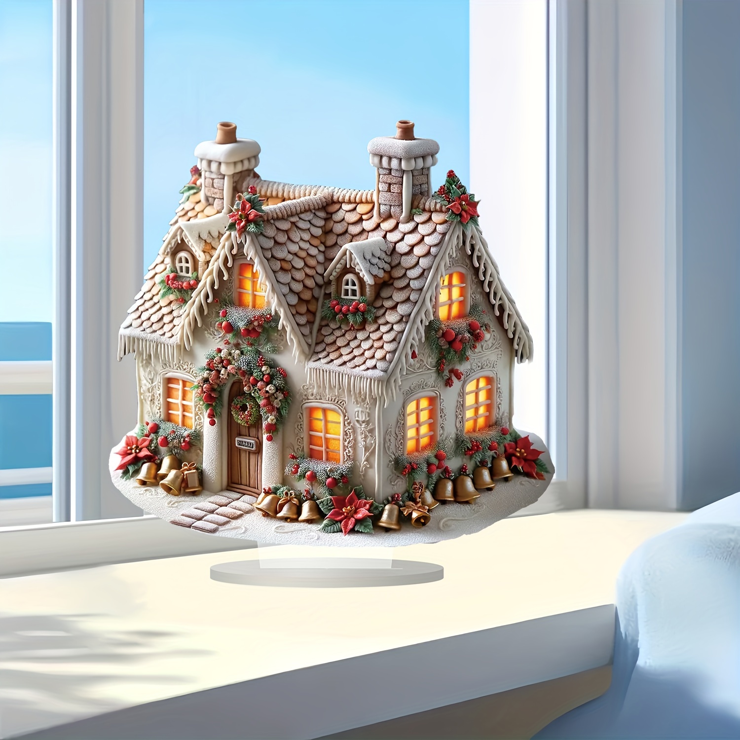 

Charming Acrylic Christmas Gingerbread House Decor - Tabletop, Home, Office & Cafe Display (9.8"x9.8")