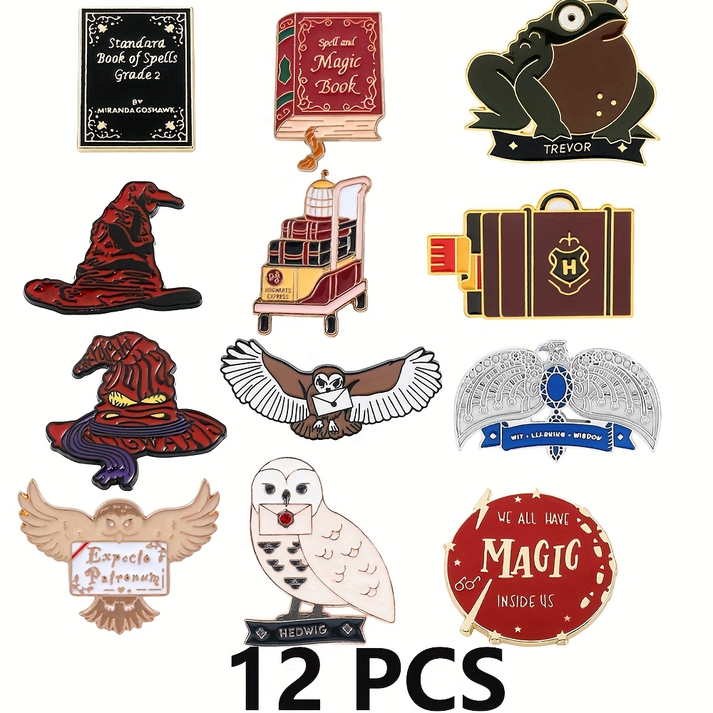 E-shop 12-teiliges Cartoon-Broschenset – Klassische Eulen-Zauberaccessoires, Emaille-Pins für Rucksäcke & Kleidung | Metallabzeichen als Geschenkidee