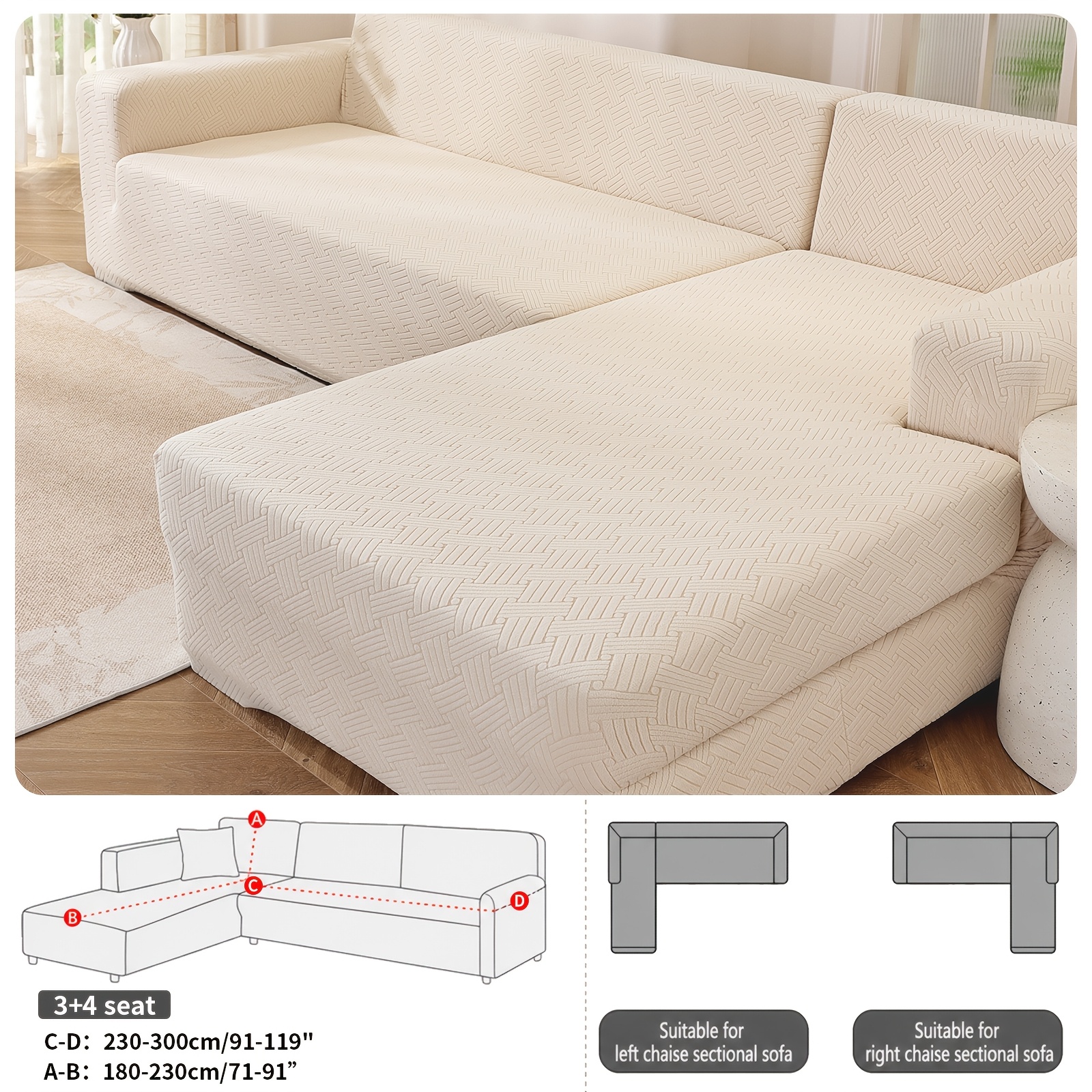 TEMU Set copridivani a L, copridivano elasticizzato in jacquard per con braccioli e chaise longue, copridivano componibile testurizzato per soggiorno