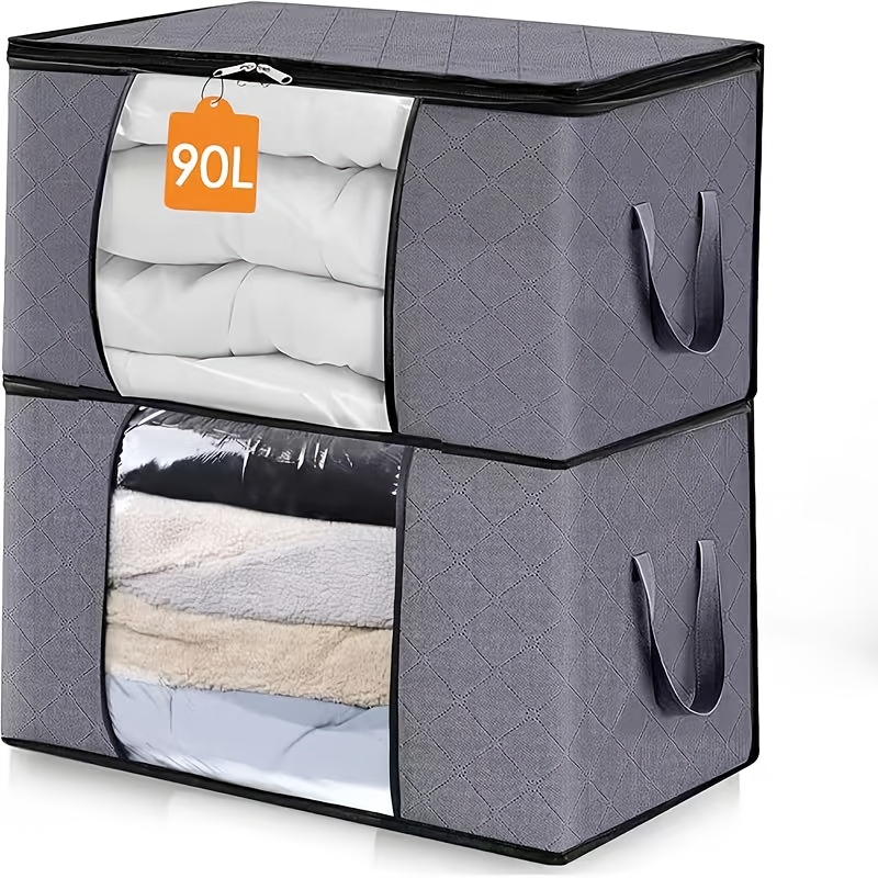 TEMU 2 Gray Foldable Storage Bags With Black Zippers, Featuring A Window, Designed For Clothes And Additions. Are Gray, Minimalist In Style, With