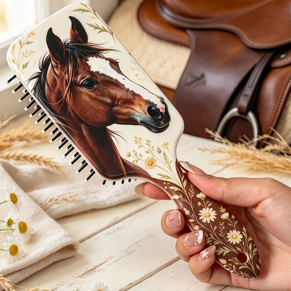 TEMU Peigne à motif de cheval, peigne de massage -, convient aux types de cheveux , démêlage en et massage du cuir