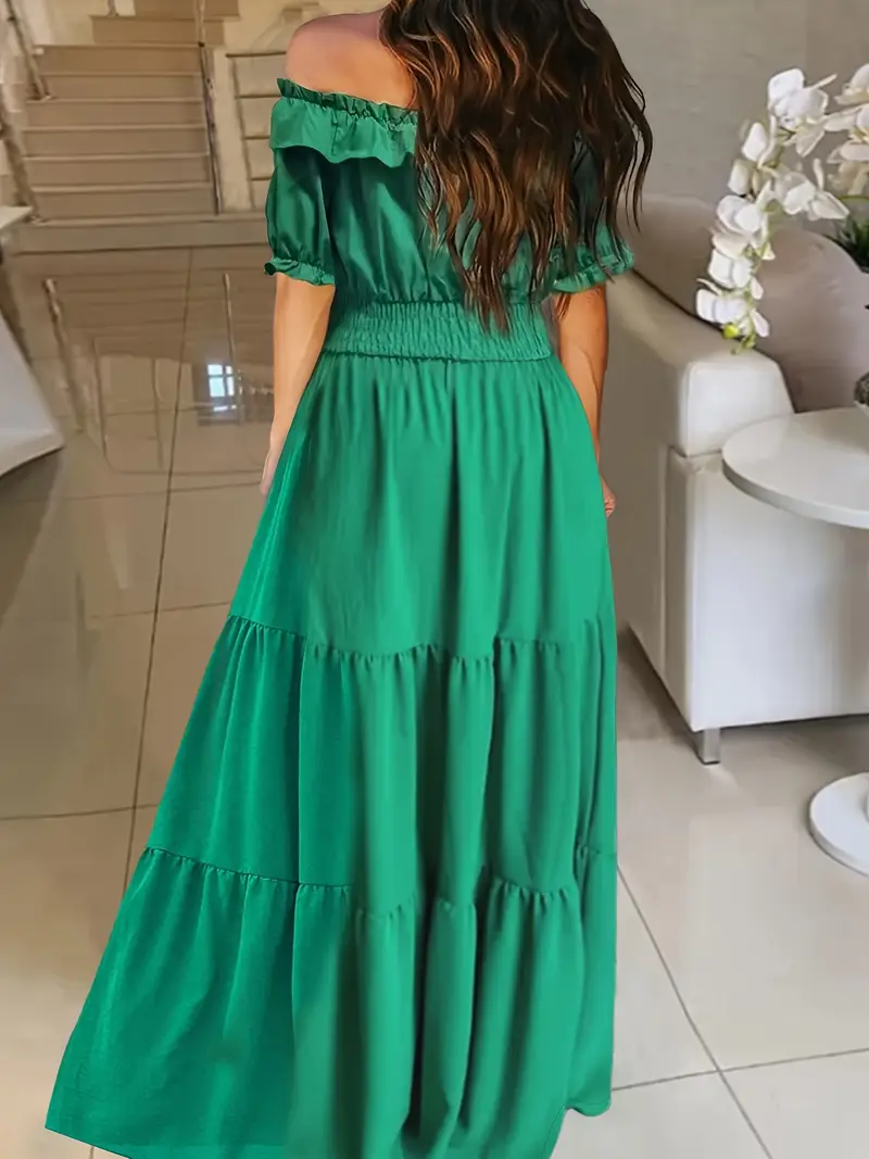 European and * Simple Off-the-Shoulder Ruffle Long Loose Fit Dress for Women European and * Simple Off-the-Shoulder Ruffle Long Loose Fit Dress for Women