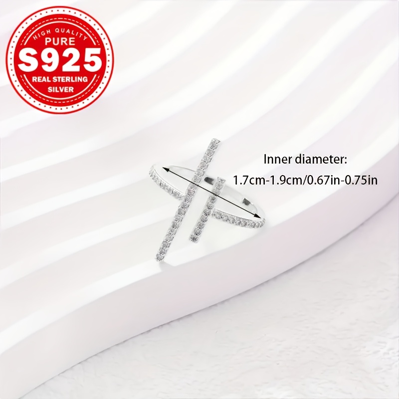 Women's S925 Silvery Geometric Open Ring with Irregular Lines