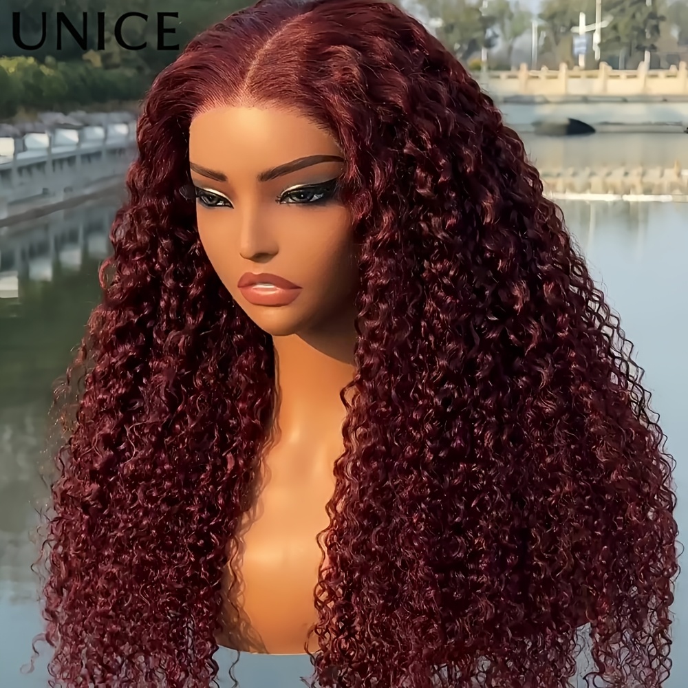 Unice Glueless 7x5 Lace Closure Wig Compatible For - Hair Reddish Brown Curly (sunset Curly) With , Drawstring - No Glue Needed, & Look For Men &, Daily Wear &