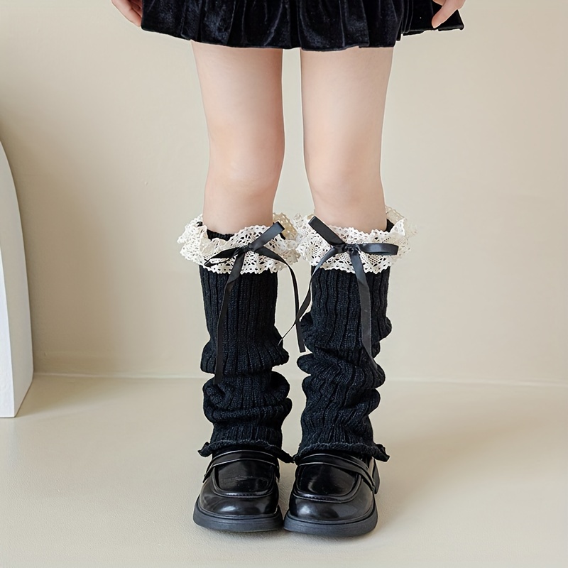 1 Pair Socks Covers, Bow Knit Socks Covers, Autumn Winter Warm Leg Warmers, For Teenager, For Teenager