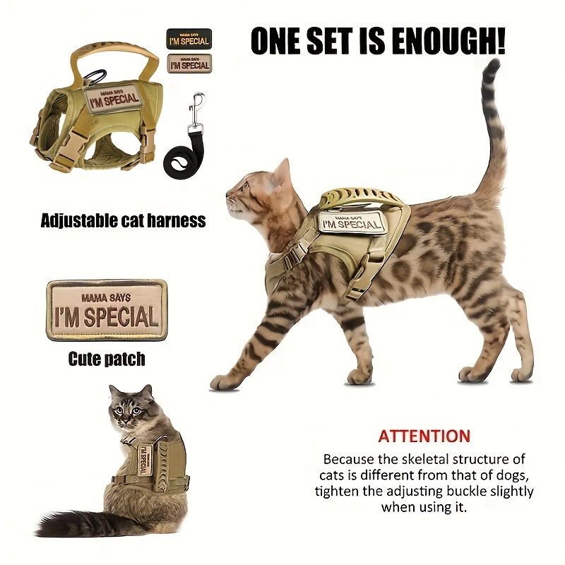 

1pc Adjustable Cat Harness With Leash, Polyester Soft Mesh Vest, Hand Wash Only, No-pull Design For Outdoor Walking & Control, Escape Proof With Cute "i'm Special" Patch