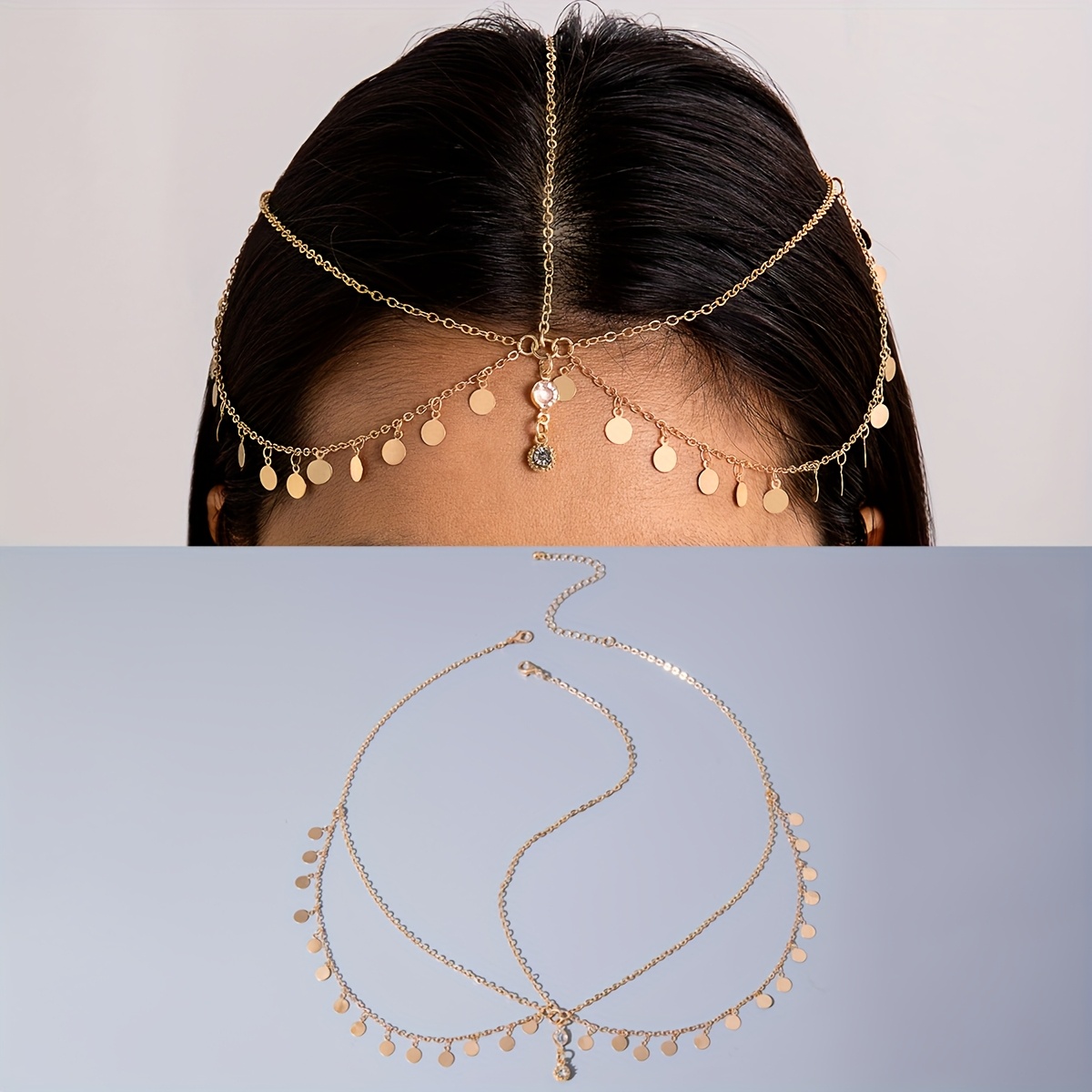1pc Fashion Bohemian Hollow Rhinestone Pendant Round Piece Key Tassel Headwear Temperament Versatile Exquisite Chain Headwear Suitable For Women Prom Wedding Party Gathering Eid Gift For