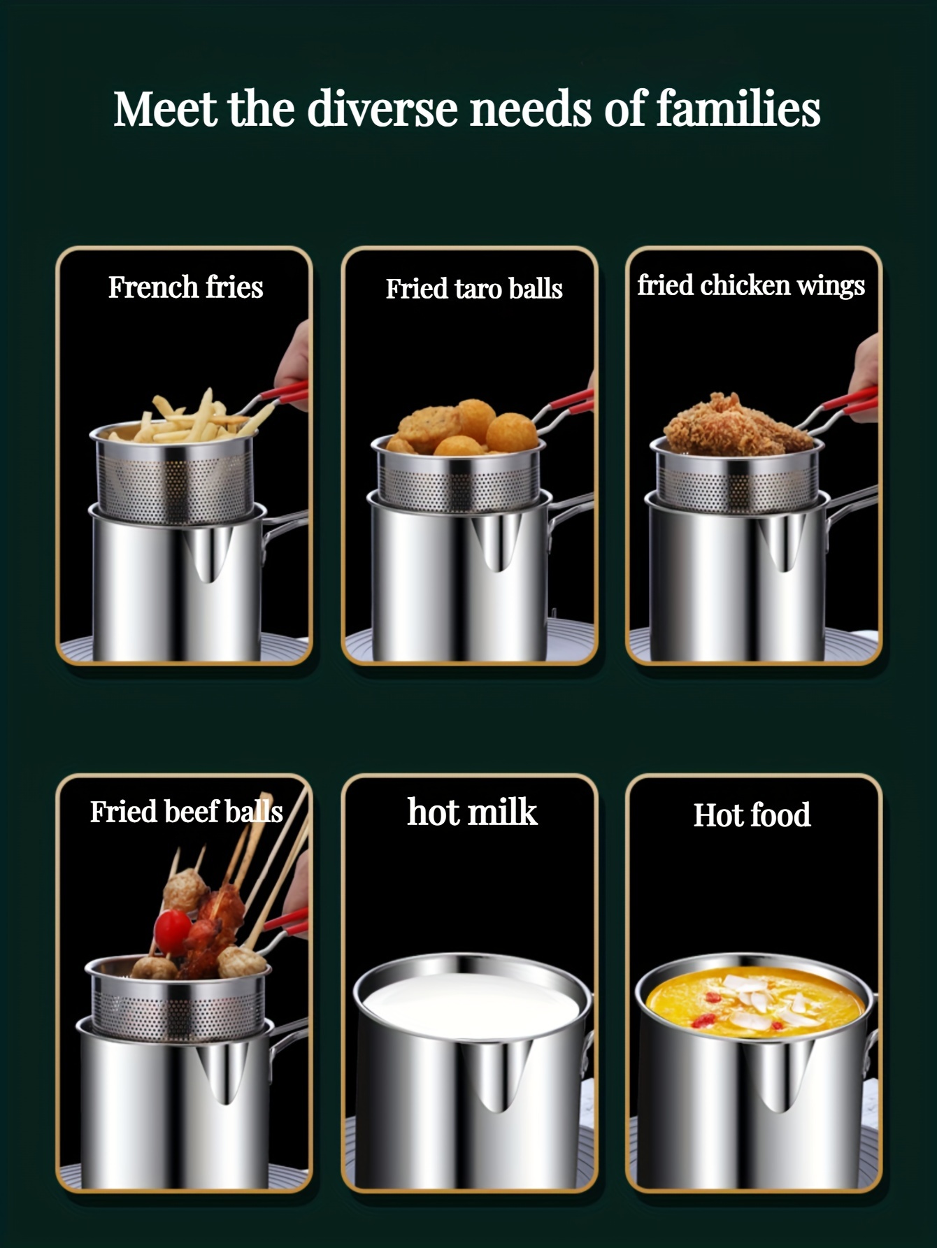 1 piece stainless steel frying pan household small oil pan small frying skewers pot induction cooker mini   saving small frying   grade fried food basket   fried   pops chicken nuggets frying pan with frying basket details 6