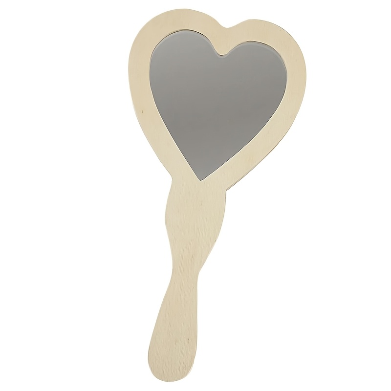 TEMU Choose From 1 Wooden Handheld Heart-shaped Mirror A Or Wooden Oval Mirror B, Which Used As A Handheld Makeup Mirror For Daily Skincare, Makeup