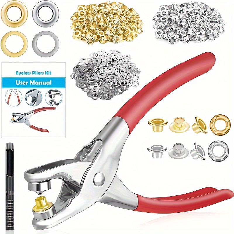 

400pcs Golden & Silvery Grommet Kit With 6mm Eyelets, Washers, And Punch Tool - Portable Hand Press For Diy Leather, Belts, And Fabric Crafts, Golden, Tarp Hole Punch, Rivet Press Plier Crimper