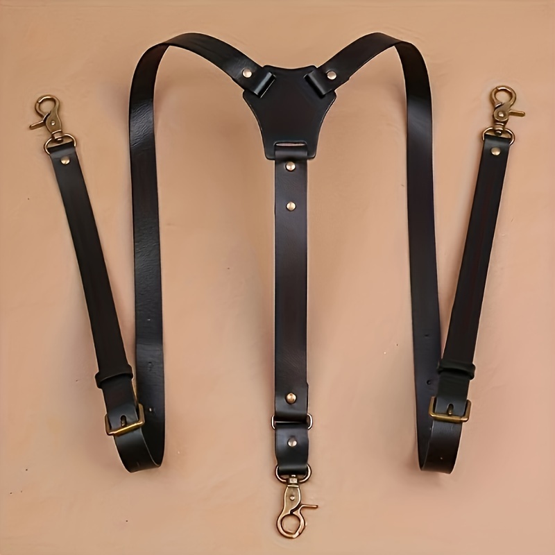 Popular PU Punk Style High Quality Suspenders *'s Suspenders, Adult  Leather Splicing Trousers Belt, Bronze Retro Hook Belt