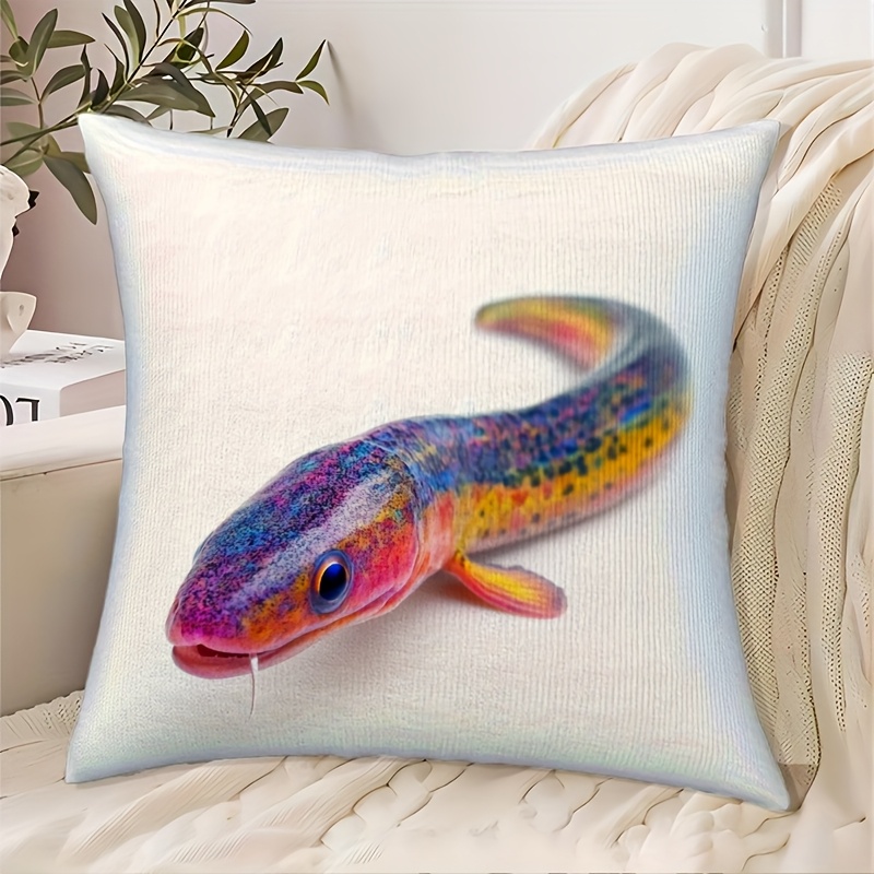 1pc vibrant rainbow eel plush pillow cover 18x18 inch colorful smooth polyester contemporary style with zipper closure machine washable ideal for living room sofa or bedroom decor bedroom decor vibrant pillow cover zippered pillowcase decorative pillows
