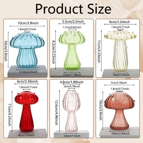 6pcs glass mushroom propagation stations unique propagation jars glass planter for indoor plants home decor colorful mushroom vase christmas birthday gifts for plant lovers random