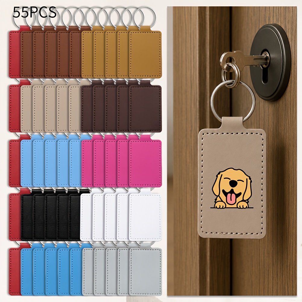 TEMU 55/40pcs Blank Faux Leather Key Fobs Bulk Assorted Colors, 8.8 X 4cm With Key Rings Laser Engraving, Uv & Digital Printing Keychain Kit For