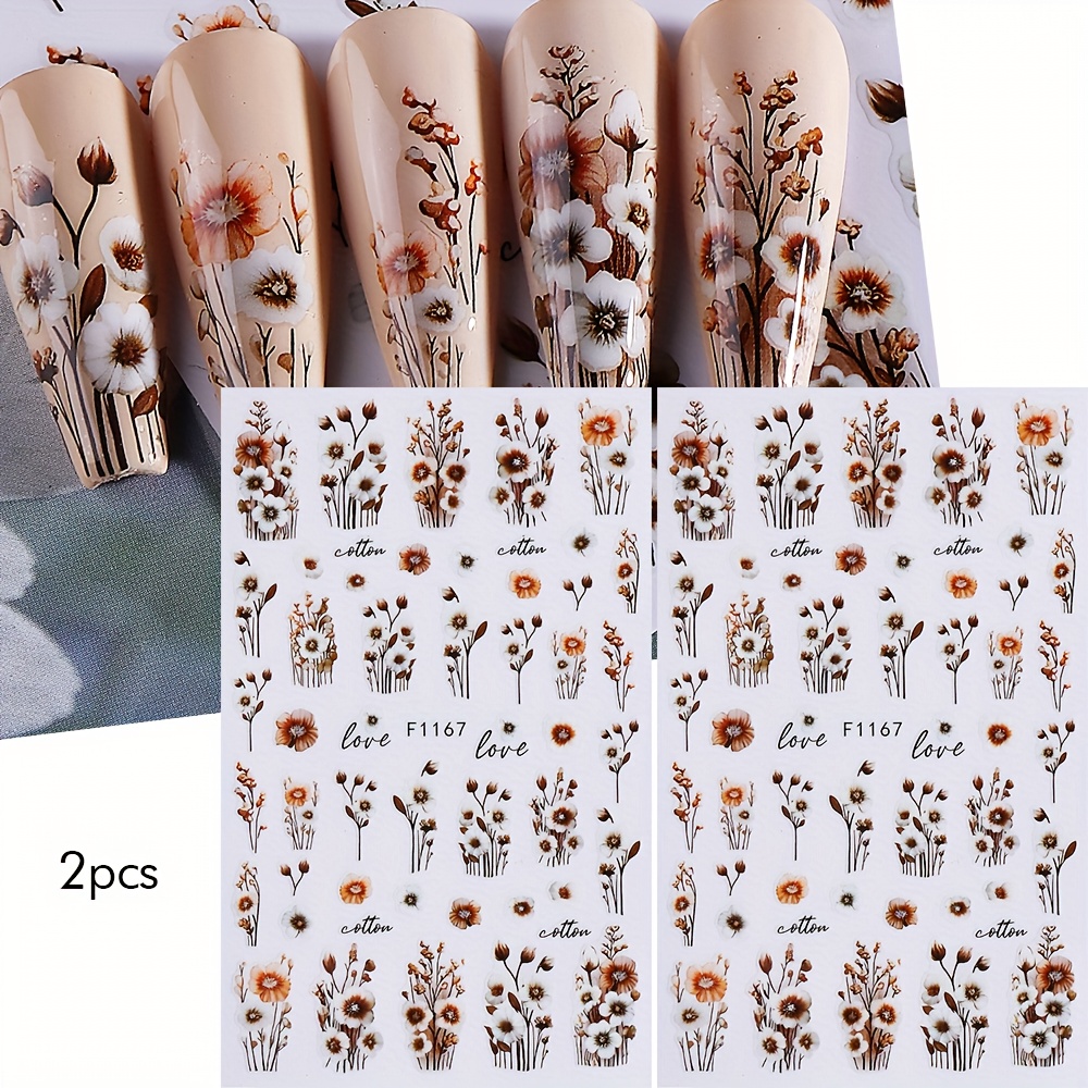 2 Sheets Of Autumn Leaf Floral Brown Nail Stickers F1167