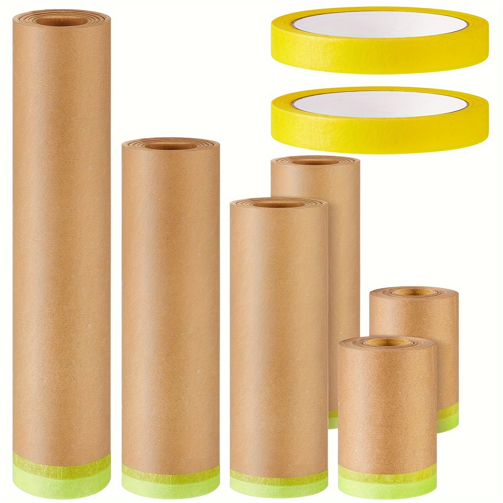 TEMU Masking Tape Sets Includes 6 Assorted Sizes Paint Masking Paper And 2 Vehicles Auto Body Yellow Adhesive Painter Tape Automotive Tape For ,
