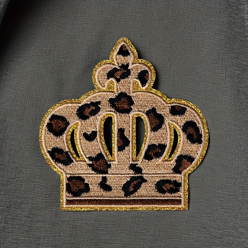 TEMU A Shiny Vintage Leopard Print Crown Embroidery Patch That Sewn Or Ironed On, Featuring A Unique And Elegant Leopard Design, Suitable For