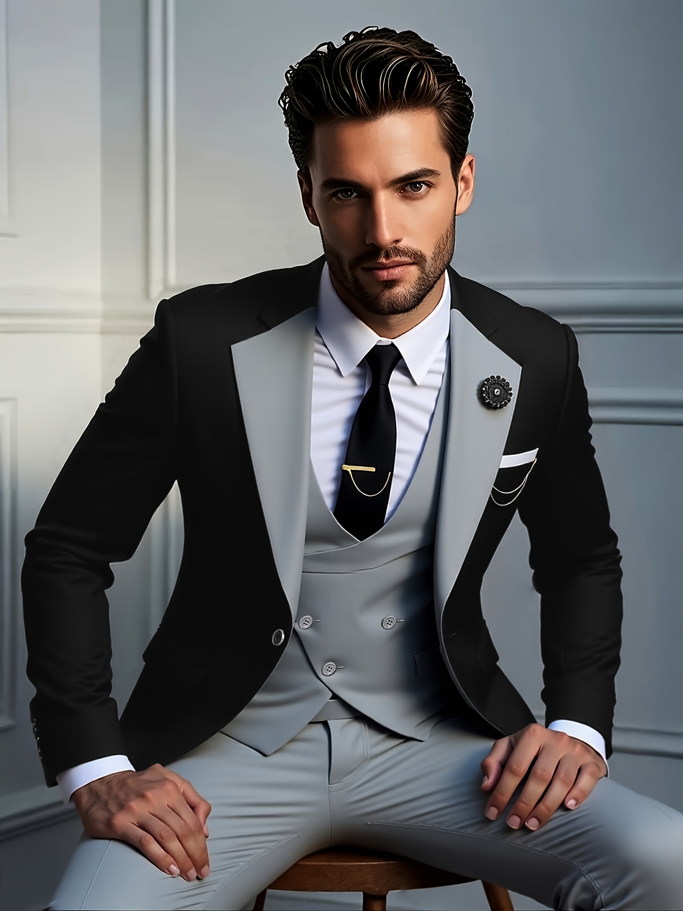 Ensemble pièces pour Homme Veste Gilet Pantalon, Style Décontracté  Élégant et Chic pour Travail