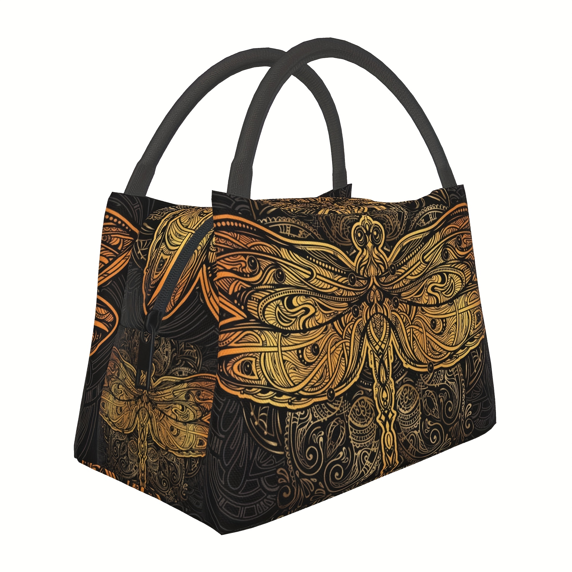 TEMU 1pc Mandala Dragonfly Reusable Cooler Bag, Insulated Bag, Insulated Lunch Bag, For Camping Picnic Beach Essentials, Suitable For Home, Restaurant, Office, Workplace And Outdoor, 11x6. 5x7 In