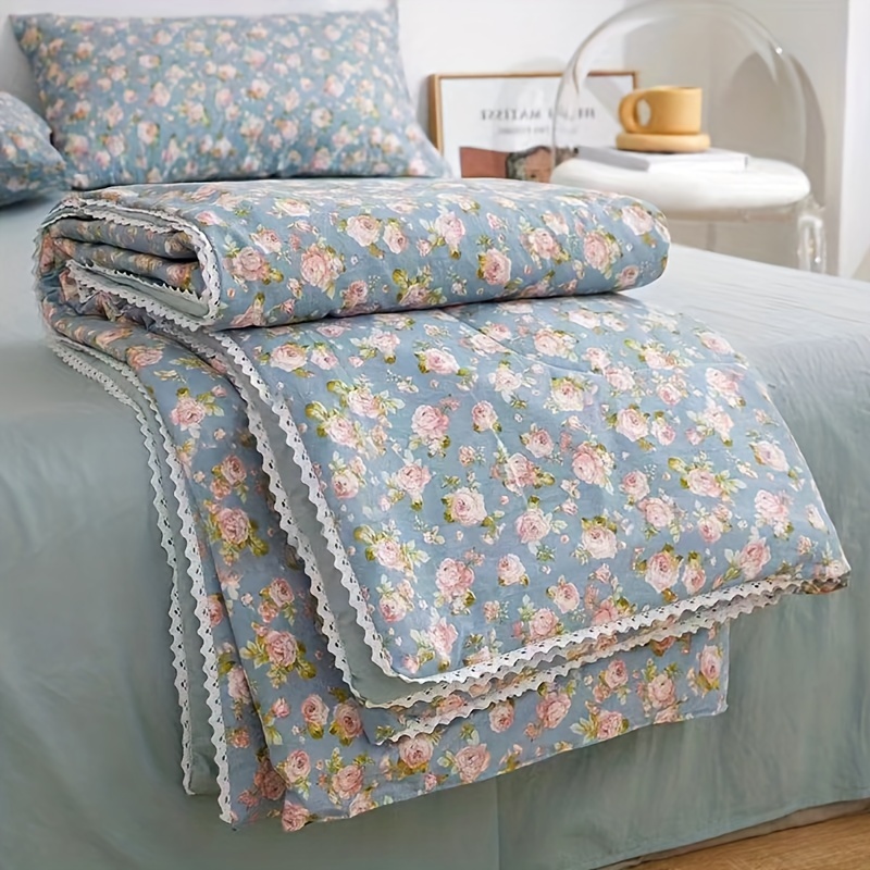 1pc Floral, Solid Color Super Soft Fabric Cover, Smooth Filling, Suitable For Summer Bedroom, Sofa, Balcony, Gift Use – Thin Blanket