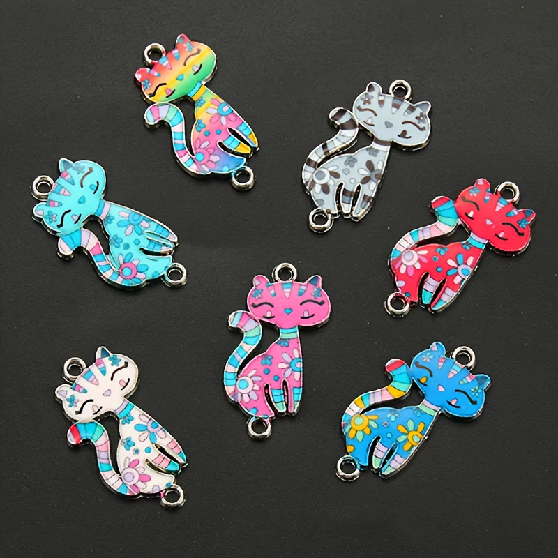

10pcs Alloy Colorful Cat Pendants, Diy Bracelet Necklace Jewelry Making Accessories