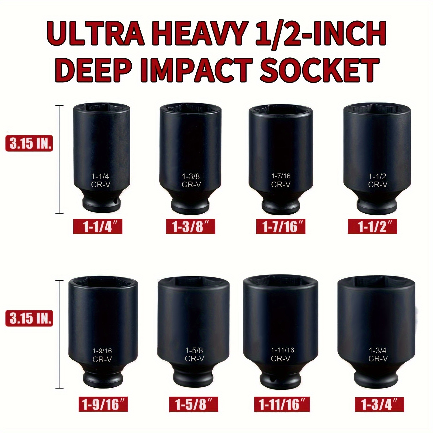 Heavy duty Sae Drive Impact Socket Set Chrome Vanadium Steel - Temu