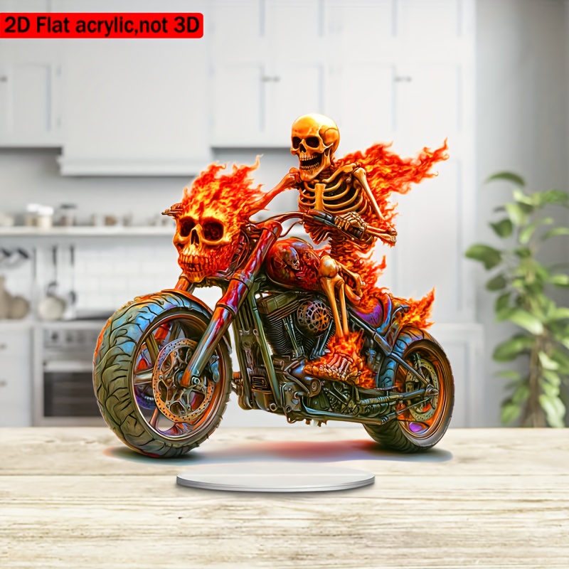 

1pc, Flame Racing Motorcycle Acrylic Holiday Ornament, 2d Flat Cool Theme Decoration, Unique Desktop Ornament, Suitable For Home, Study, Office, Creative Gift , 2d, Room Decor