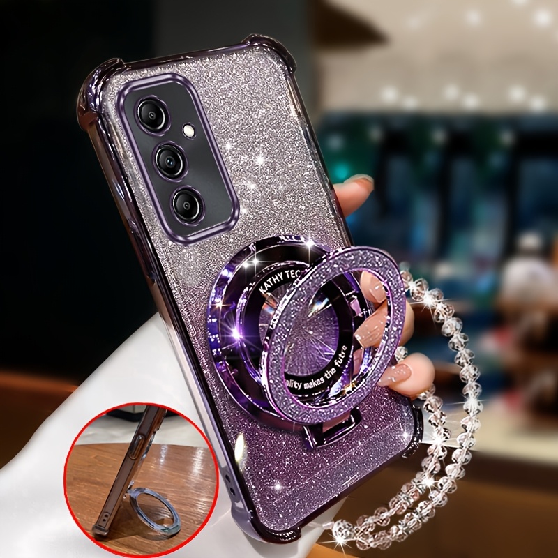 TEMU Чохол для телефону: Підходить для for Samsung Galaxy A05s, чохол з блискітками, ударостійкий та стійкий до подряпин, з блискучою підставкою для