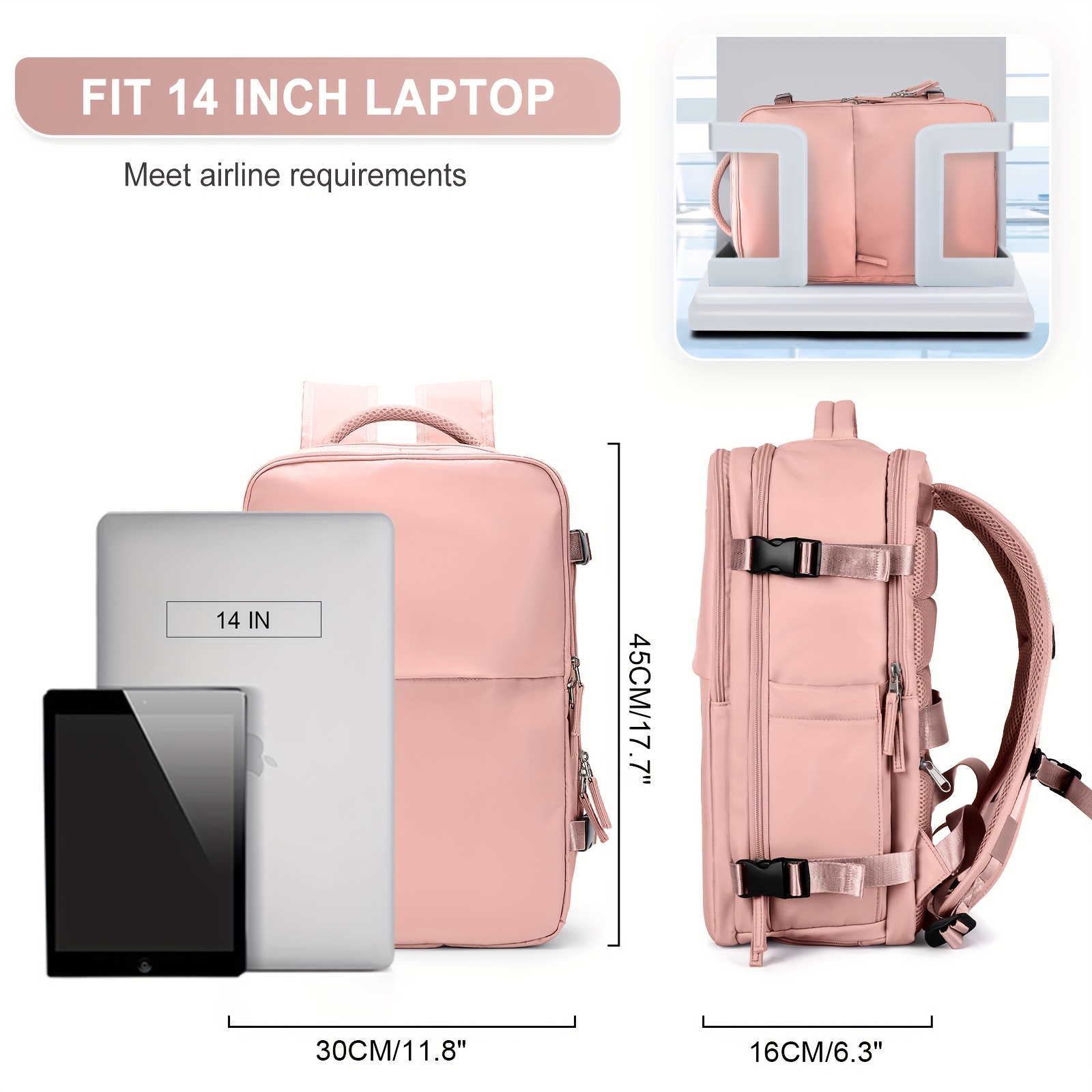 pink travel backpack for women with usb charging port shoe compartment 14 inch laptop carry on flight approved nylon   for weekender business hiking and casual use backpack for travel  
