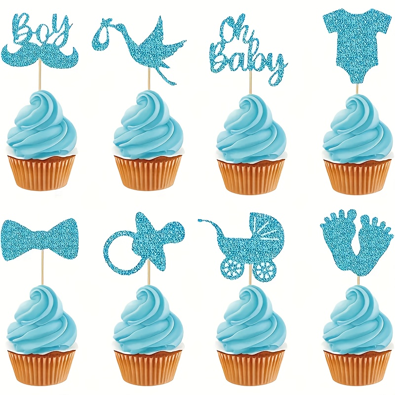 Image of 24pcs Glitter Baby Shower Oh Baby Cupcake Toppers, Baby Shower Cupcake Toppers, Gender Reveal Cupcake Picks For Celebrating Birthday Theme Party Cake Decorations Supplies