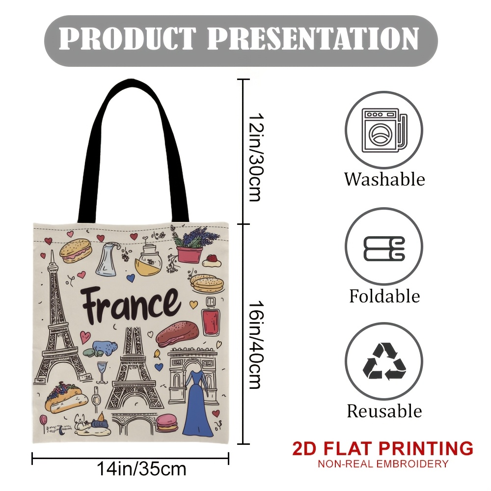 TEMU 1 pièce Sac à main pour femme sur le thème français avec imprimé Eiffel et français - Une seule bandoulière adaptée aux quotidiens, aux , aux