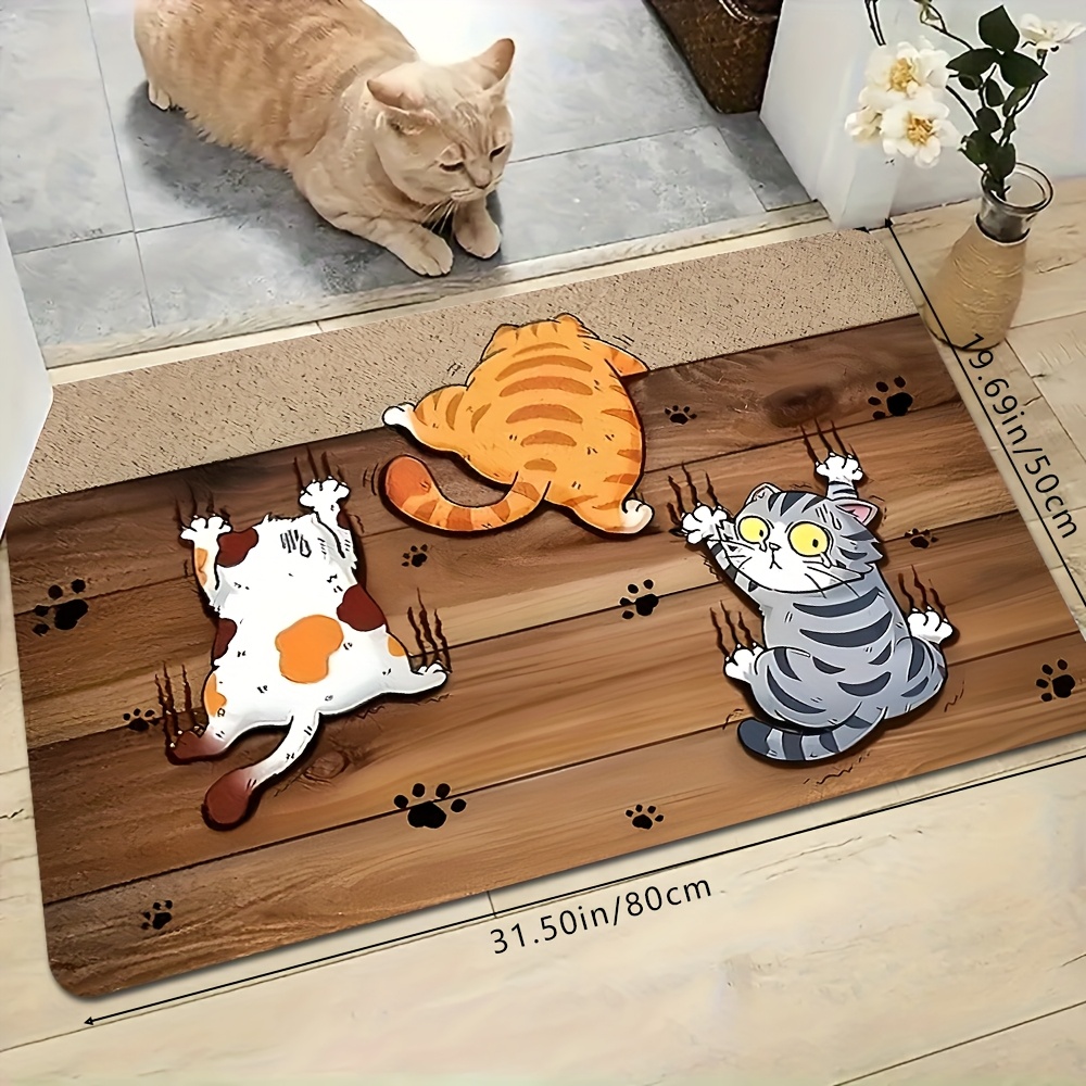 TEMU 1pc, 3 Cartoon Kitten Pattern Spring And Summer Decoration Entrance Door Mat, Non-slip Holiday Universal Decorative Floor Mat, Bedroom, Living