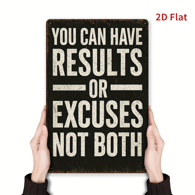 TEMU 2d Flat, Vintage Metal Wall Art Sign - "results Or " Motivational Decor For Bars, Cafes, Beach Houses & Farmhouses - 8x12 Inch Tin Painting With
