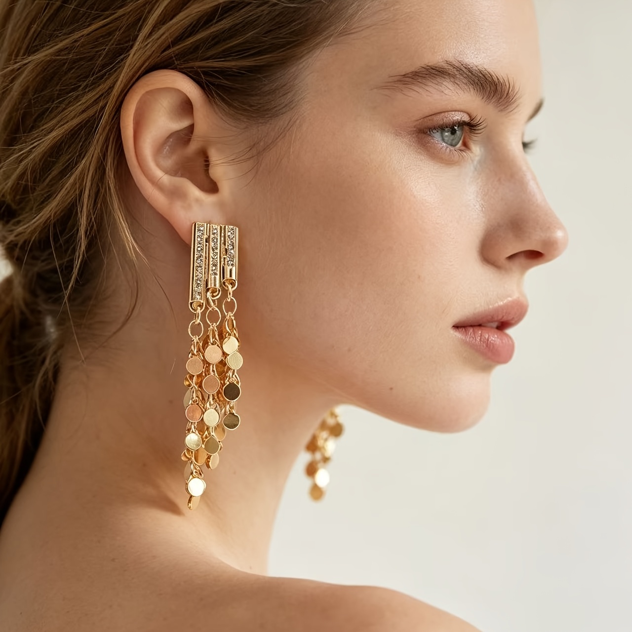 Light Luxury Tassel Sequin Stud Earrings, Dynamic Sparkling Style