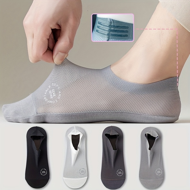 E-shop 4 Paar Herren Frühling/Sommer ultra-bequeme einfarbige nahtlose Socken – Leicht, atmungsaktiv, weich dehnbar mit Mesh-Gewebe – Ganztägiger