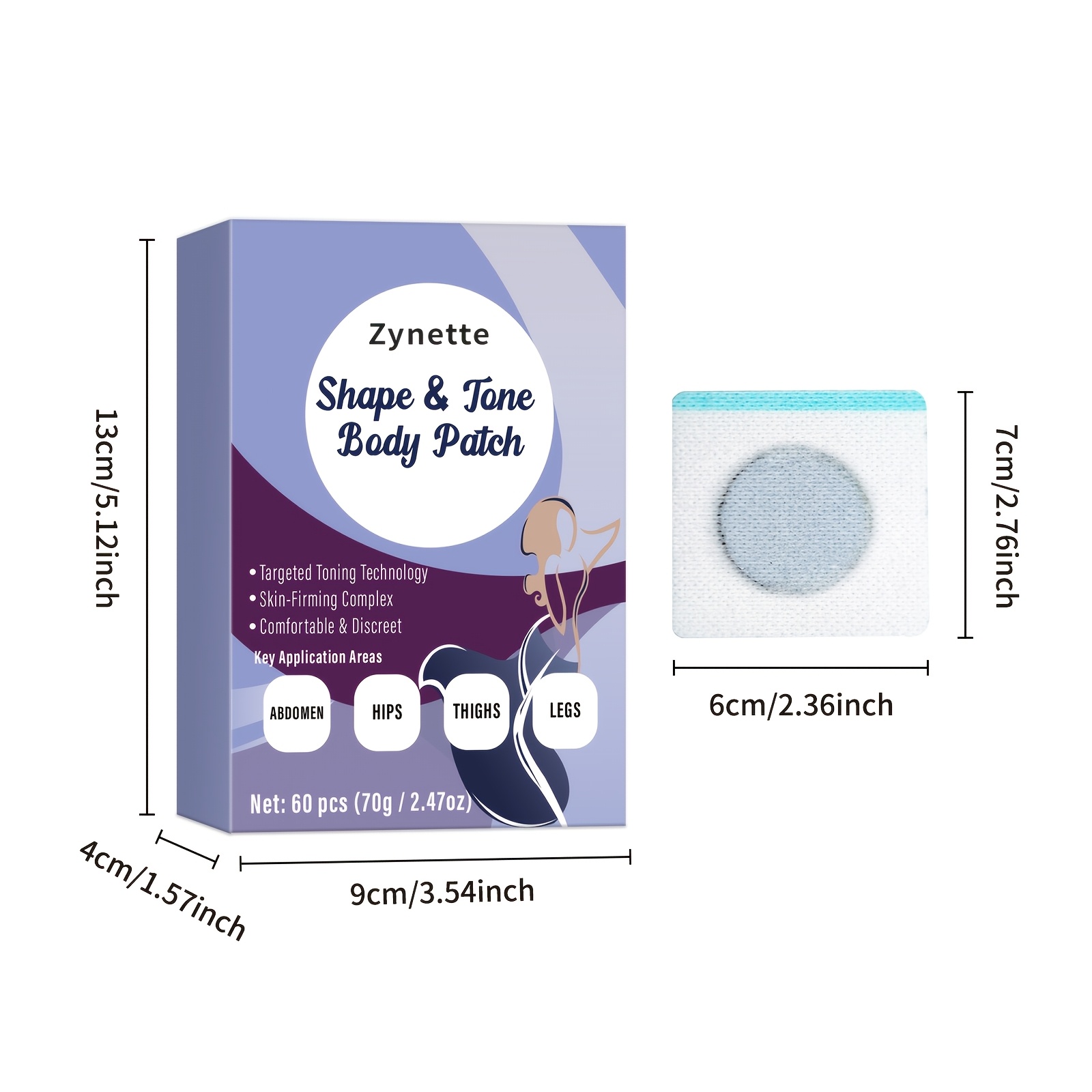 Zynette Shape & Firms Body Patches(60 Count), Targeted Firming for Abdomen Hips Thighs Legs, Comfortable & Discreet Skin-Firming Complex, Perfect Gift for Fitness Enthusiasts Beginners, Ultra-Thin, Breathablemateria - Image 4