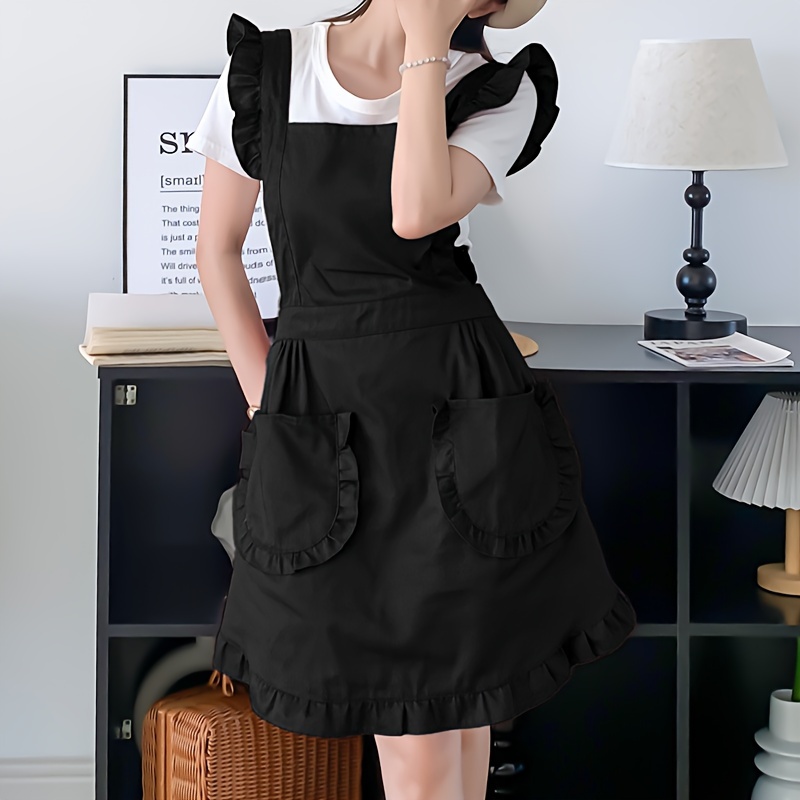 

Chic Black Lace-trimmed Sleeveless Apron - Stain Resistant, Perfect For Cooking, Cleaning & Nail Art - Polyester Kitchen & Dining Accessory