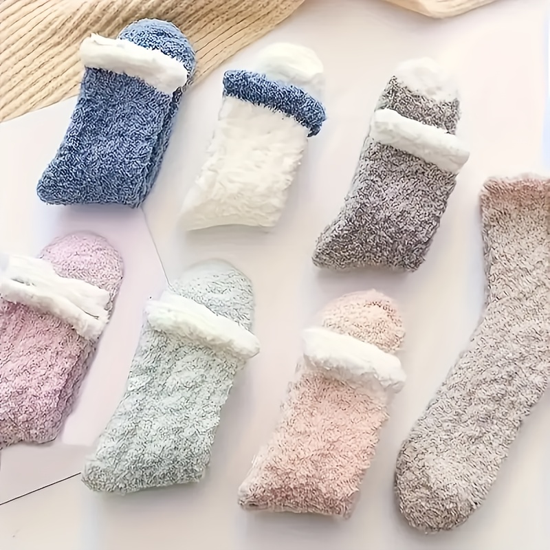 TEMU Calzini da donna color corallo a 2 di casuale, calzini invernali da asciugamano ispessiti per casa, sonno, , , calzini a met� polpaccio, calzini
