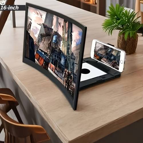 16 inch hd curved mobile phone magnifier with foldable stand for magnifying movies videos and games