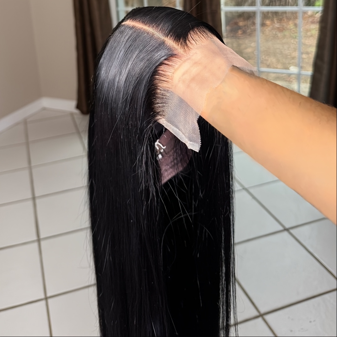 E-shop Schwarze Hochtemperatur-Faser 13X4 Lace Front Perücke für Frauen – Synthetisch, Vorgezupft mit Bleach Knots, Hitzebeständig, Kleberlose Tages-