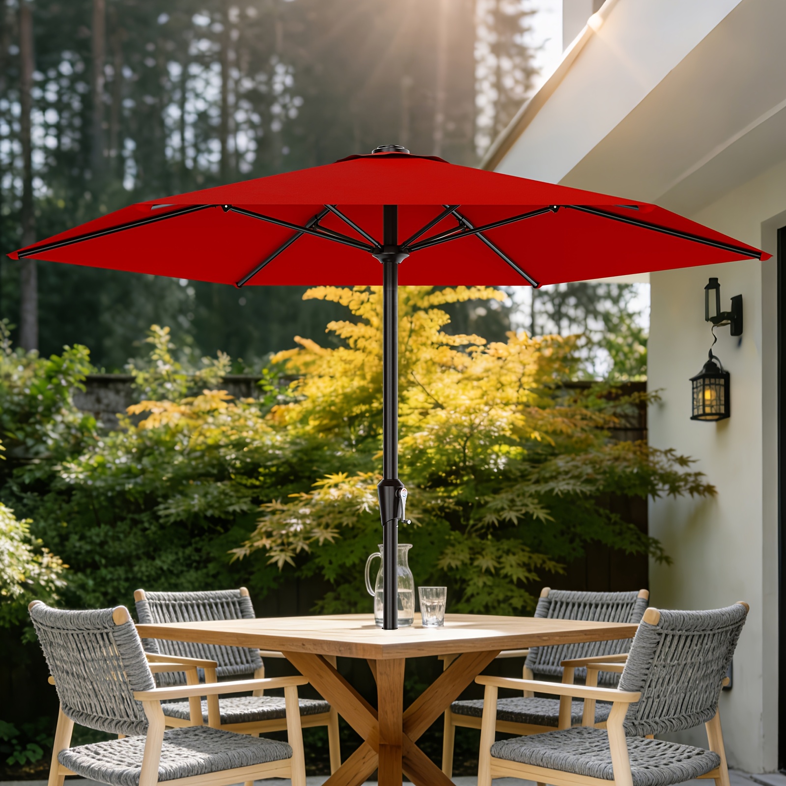 TEMU 9ft Outdoor Patio Umbrella, Umbrella With Crank & 6 Sturdy Ribs, Uv Protection Windproof, Pool Umbrella Perfect For Deck, Backyard, Lawn And