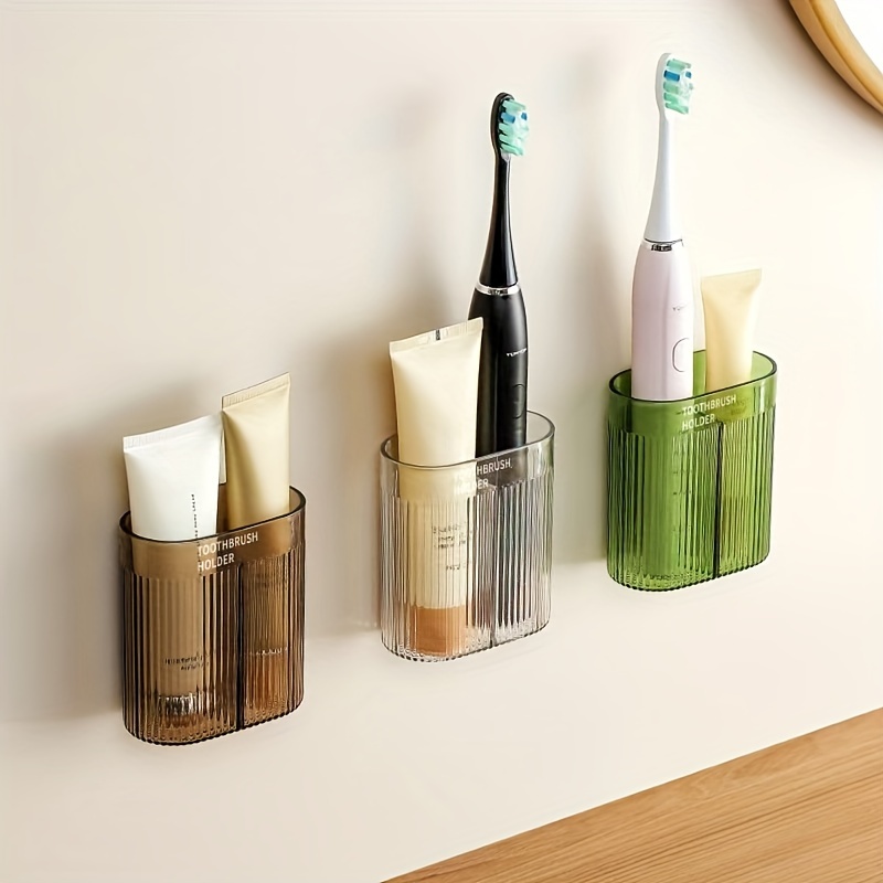 

1pc Modern Wall-mounted Toothbrush & Toothpaste Holder - No-drill Bathroom Organizer, Plastic Storage Rack For Home Organization