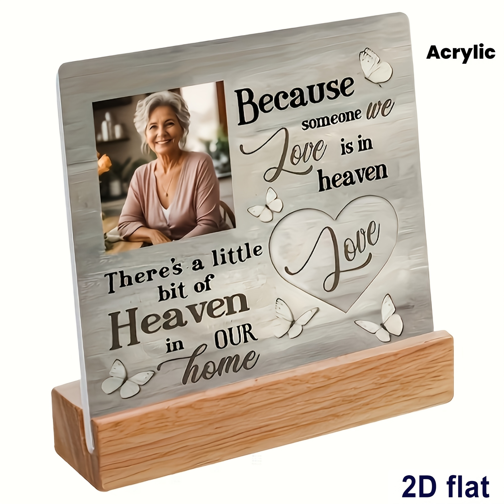 TEMU 2d Flat, Personalized Memorial Photo Plaque With Base - Custom Name/text & Photo Acrylic Heart Picture Frame Suitable For In Of , For Display,