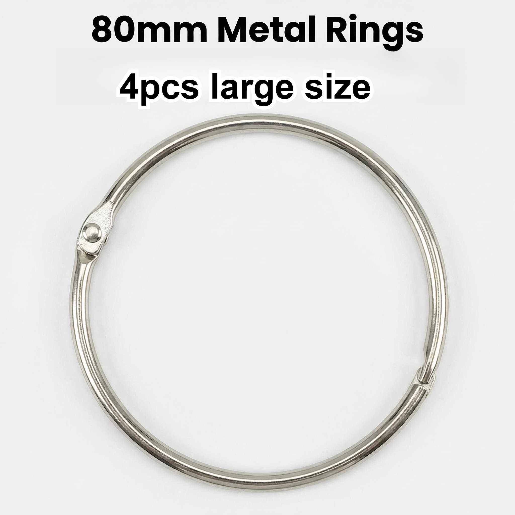 TEMU 4pcs 80mm/3.15inch Metal Open-end Binder Rings, Stainless Steel Binding Rings, Oversized File Organizer Rings, Keychain Rings, Office Loose-leaf
