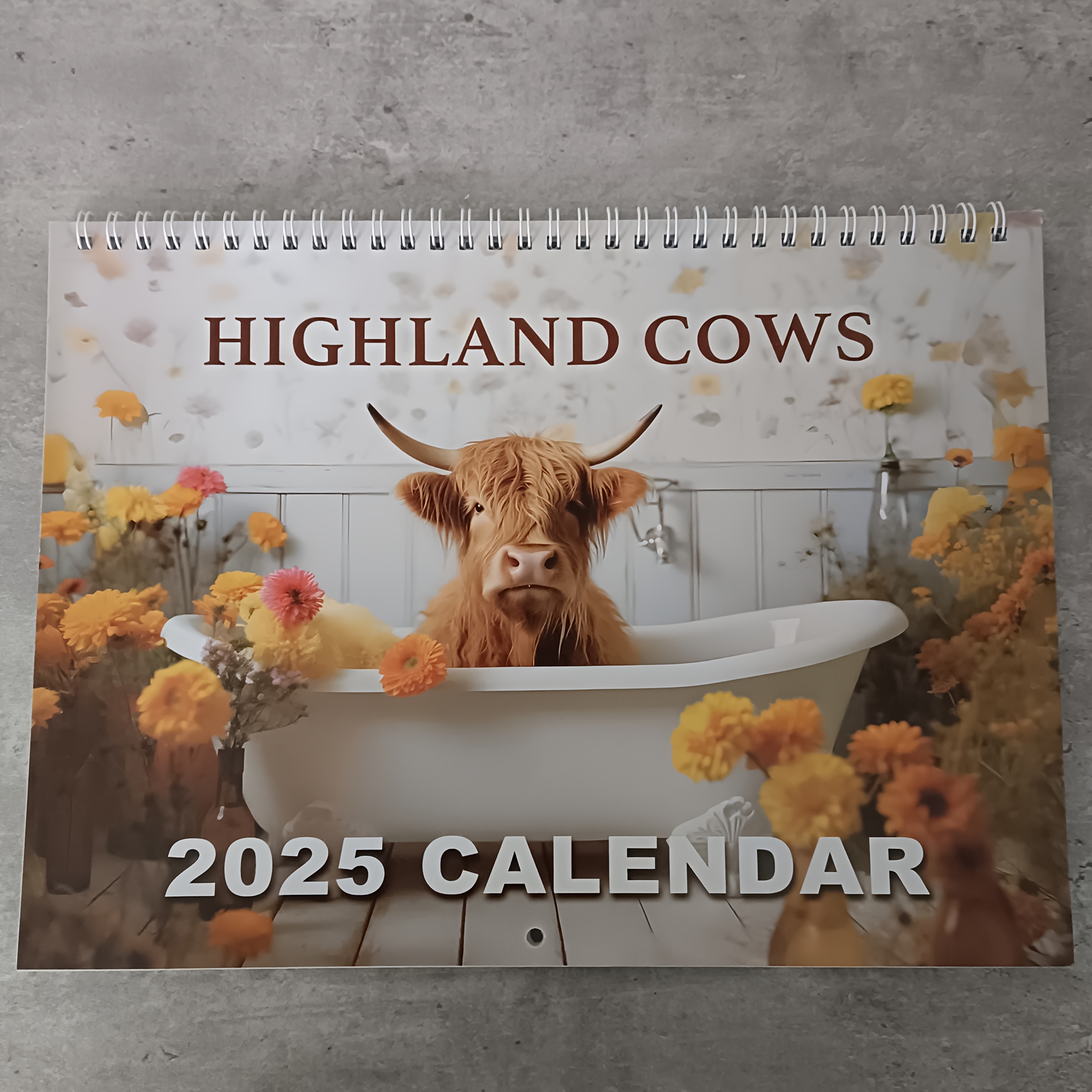 

1pc Highland Cows - Design With Flowers, Decor & Gift For Cattle Enthusiasts And Daily Planner, Office Wall Calendar| Design|decorative Calendar, Cow Decor