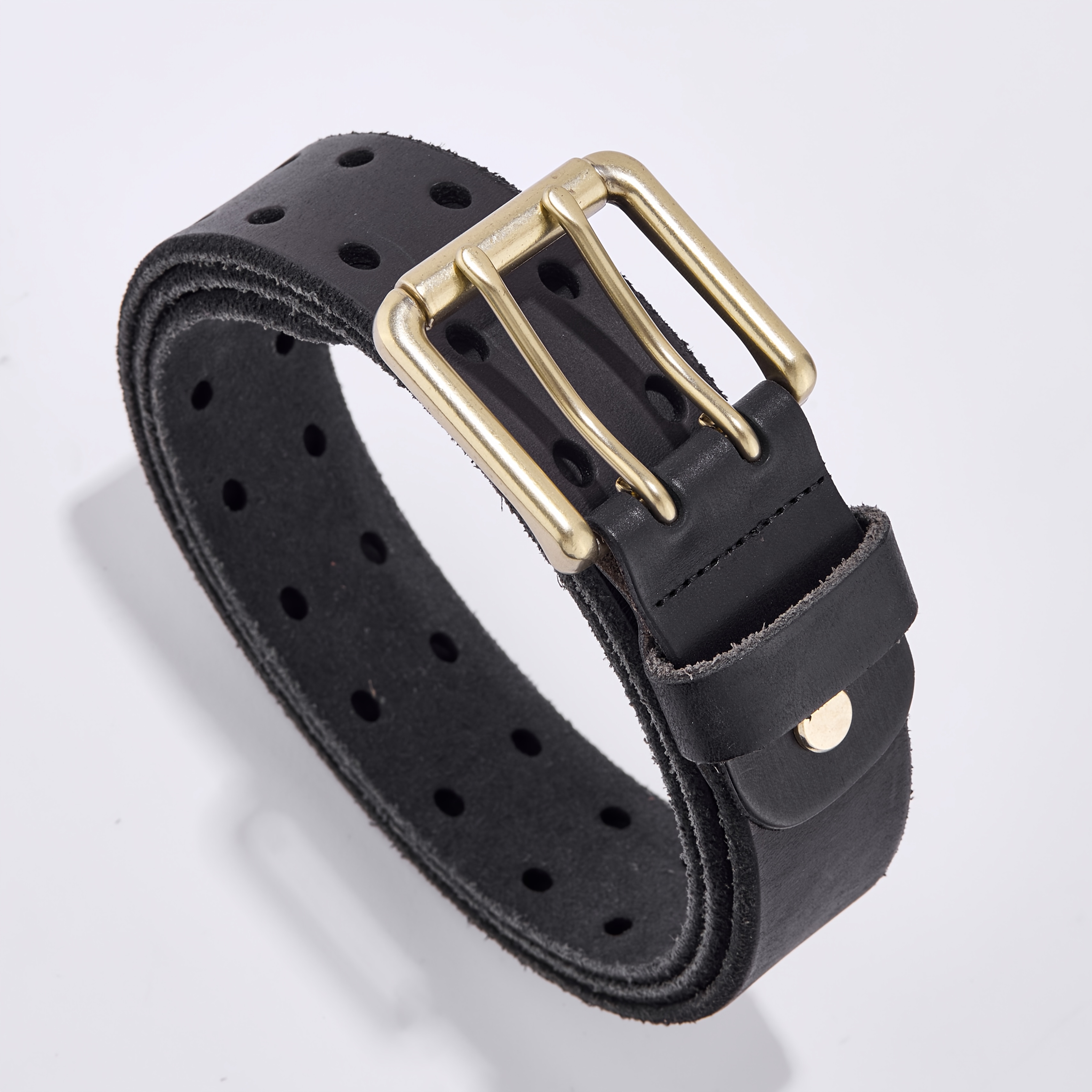 Vintage Distressed Texture Leather Belt with Double-Needle Buckle