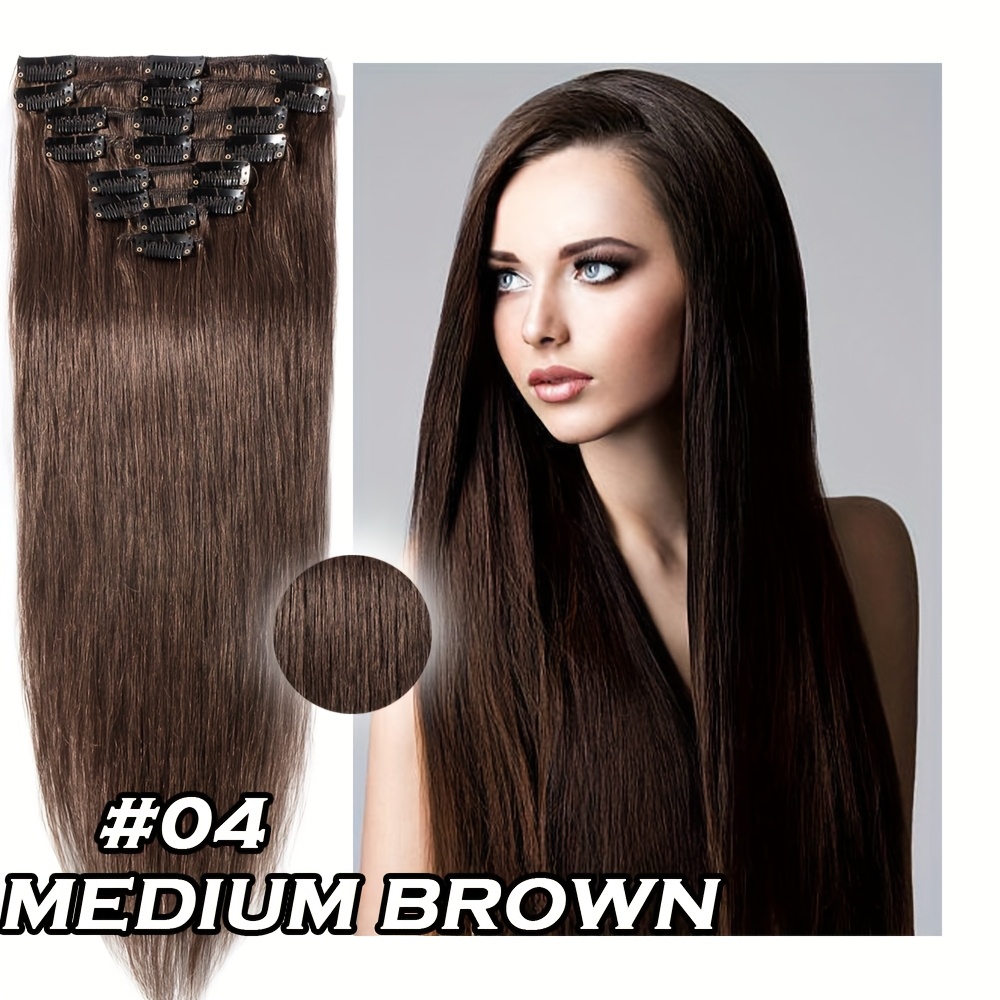straight clip in hair extensions 100 real human hair 8pcs 18 clips 16 24 inch invisible   real human hair extensions clip ins use for wedding party birthday cosplay can dye wash   to add volumn details 0