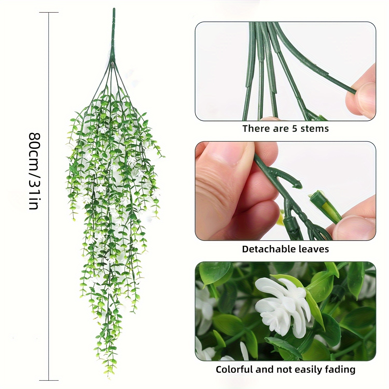 Image of 8pcs Artificial Ivy Hanging Plants: Uv Resistant Plastic, Ideal For Wedding And Holiday Decorations, For Home Decor With Detachable Leaves, Artificial Plant For Home Decor