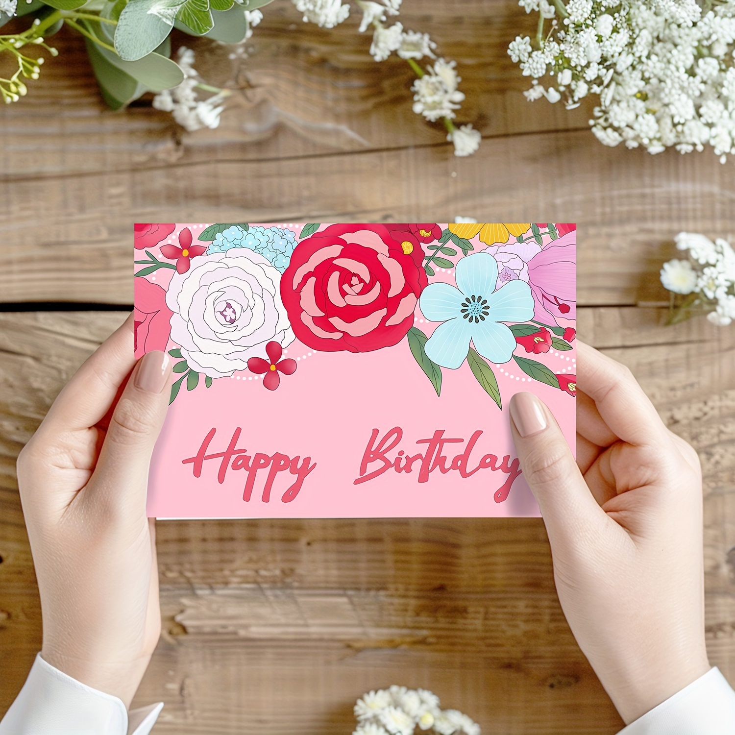 Birthday Greeting Cards Set Envelopes Cartoon Floral - Temu