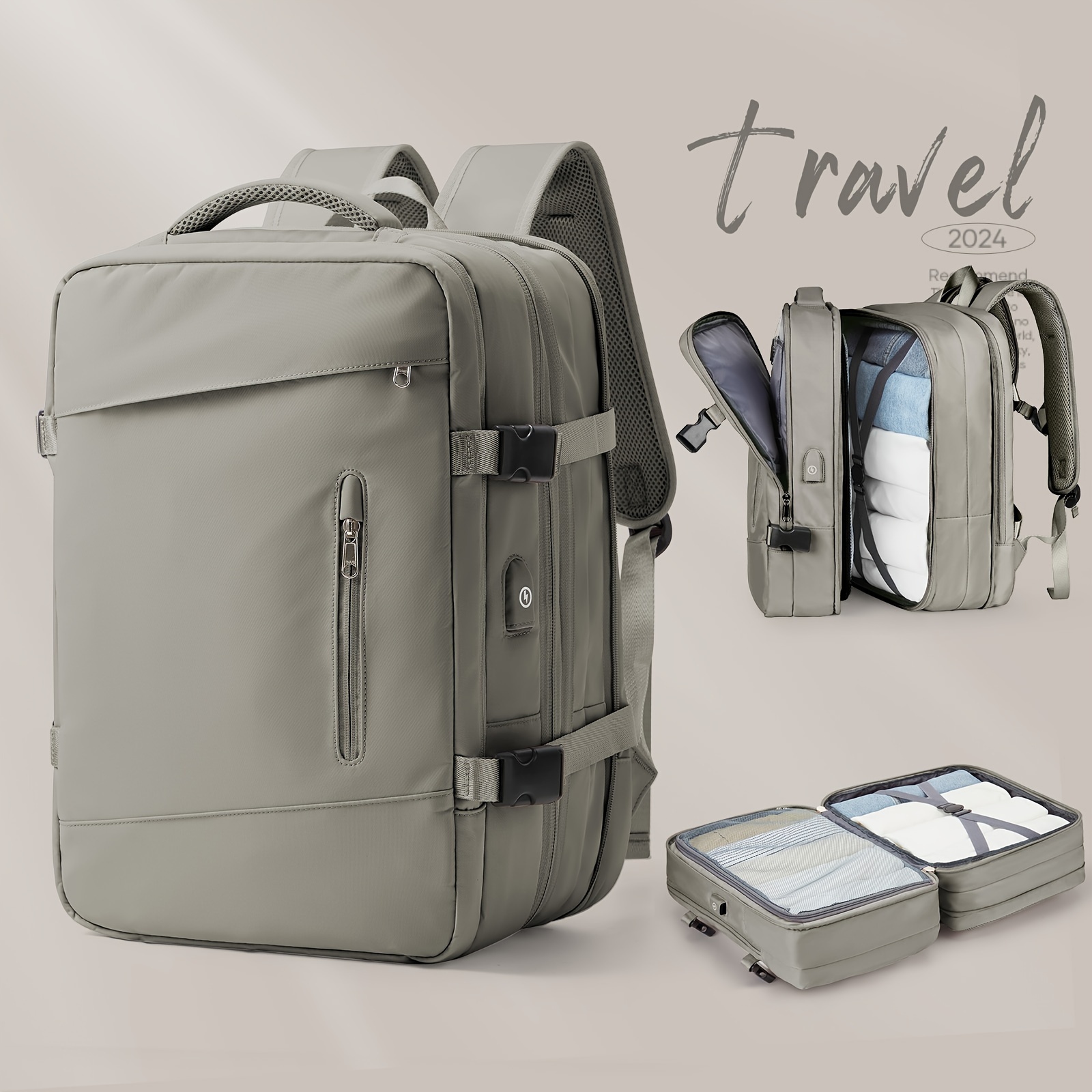 Coofay Lightweight Travel Backpack for Women - Large Capacity Laptop Bag with Expandable Design, Multiple Compartments, USB Charging Port, Nylon Material, Available in Peacock Blue, Lavender, White, and More, Laptop Storage Bag | Stylish Travel Accessory | Adjustable Straps, Backpack for Travel